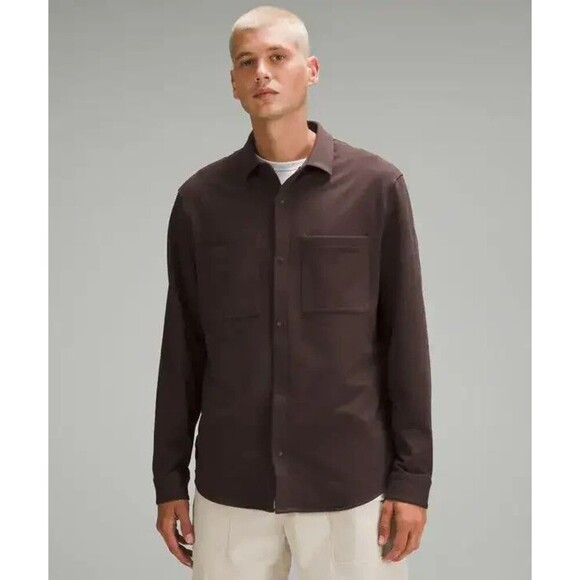 lululemon athletica Other - Lululemon Soft Knit Overshirt Mens XL Brown Snap Front Long Sleeve Dual Pockets